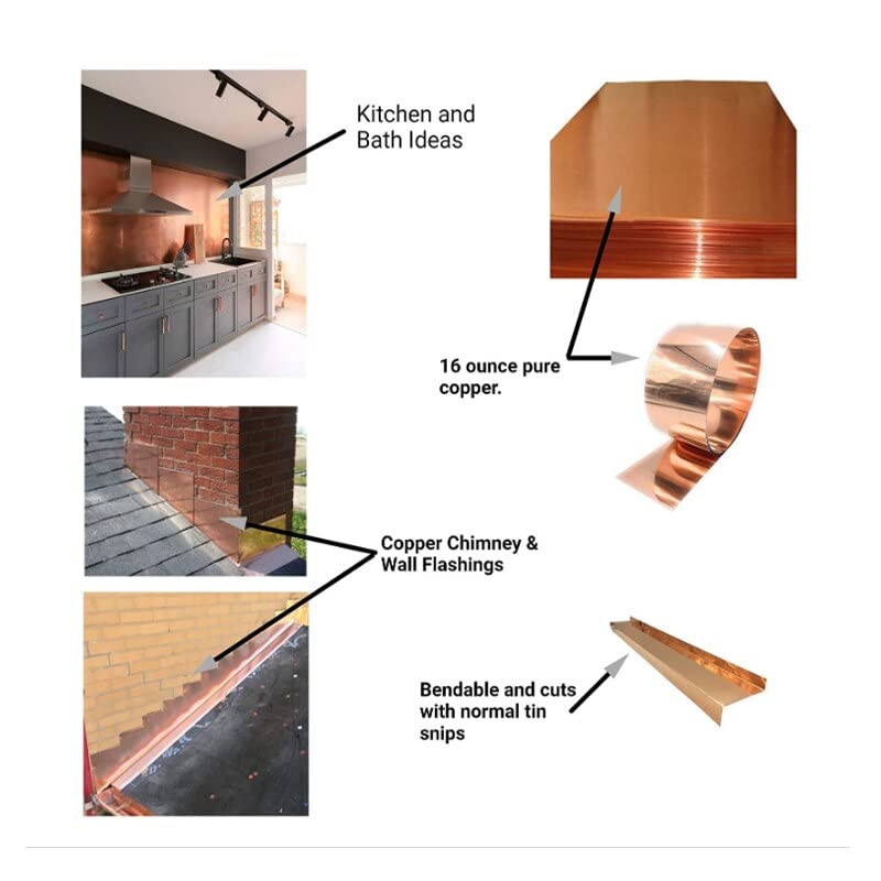 MTTHAHA Pure Copper Sheet Roll, Copper Flashing General Use or Roofing Flashing Roll - DIY (20Ga 6" Width, 5FT) - Image 3